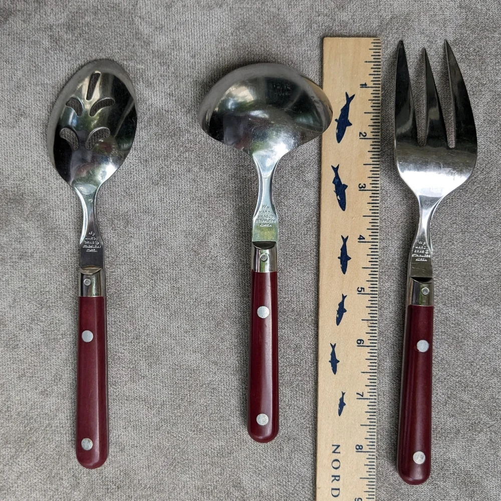 W F Washington Forge Mardi Gras 3 Serving Pieces Flatware Maroon Red Stainless